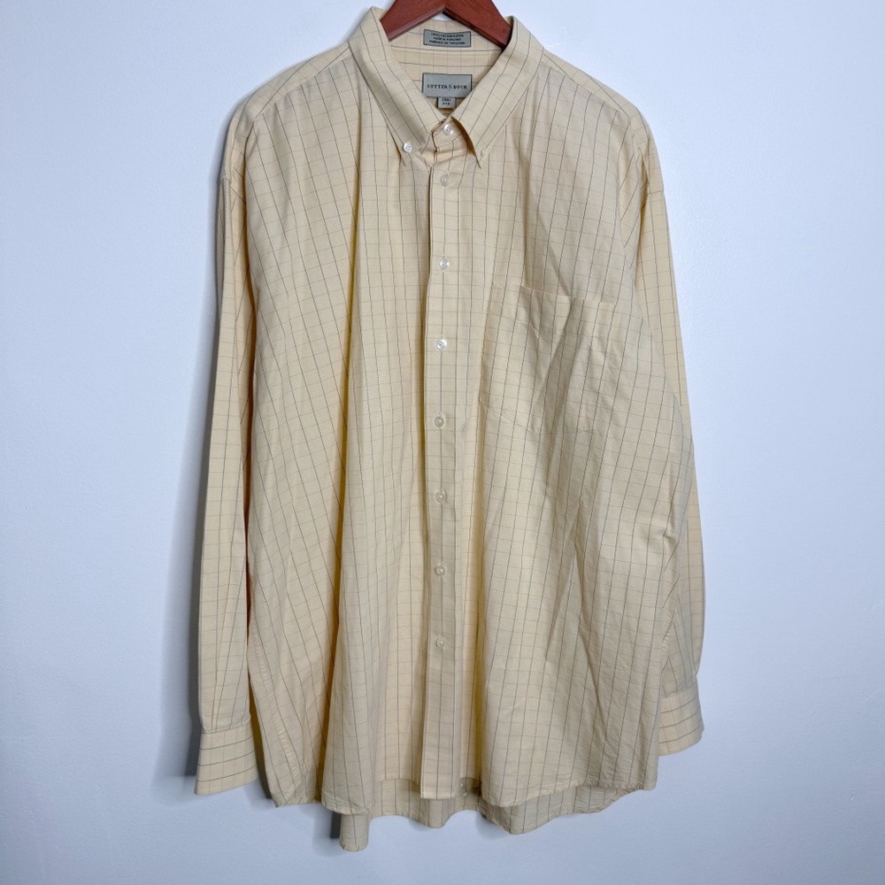 Cutter & Buck Men's Yellow Plaid Button Down Shirt Single Pocket 2XB Preppy